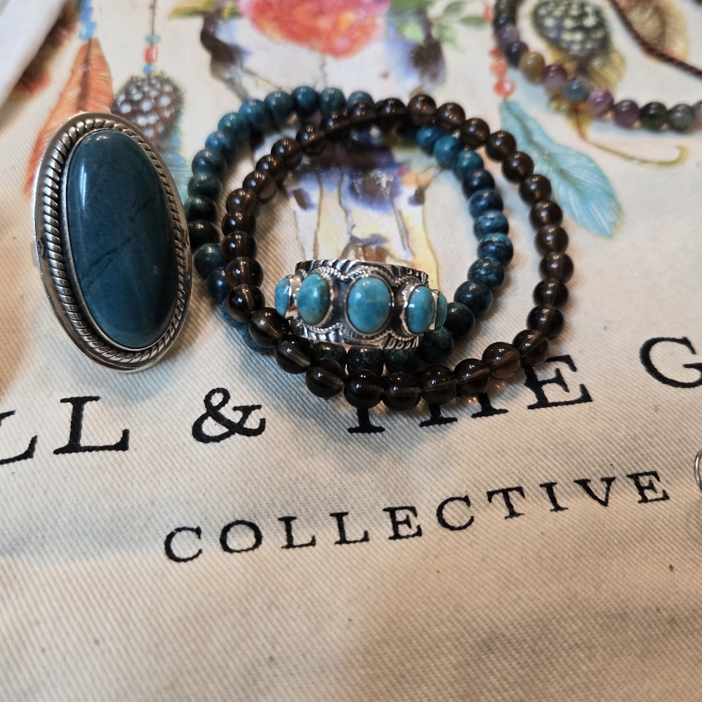 Sterling Silver And Turquoise 5 Stone Ring - Picture 12 of 13